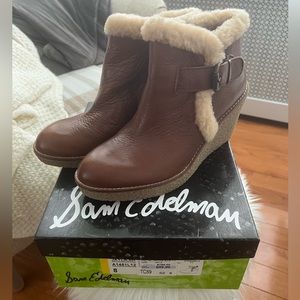Sam Edelman Brown Whiskey Tumbled Leather Jayla Sherpa Wedge Size 8